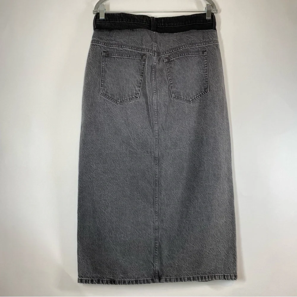 Abercrombie & Fitch Womens Front Slit Gray Denim Midi Skirt Size 30 Whimsigoth